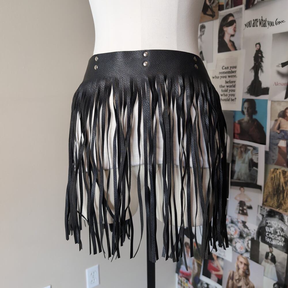 Faux Leather Fringe Waist Belt
